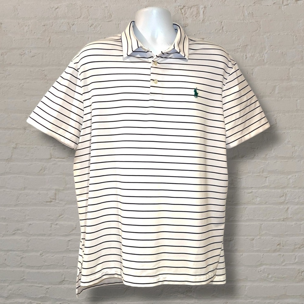 Polo Ralph Lauren Performance Polo Shirt XL White Navy Stripe Golf